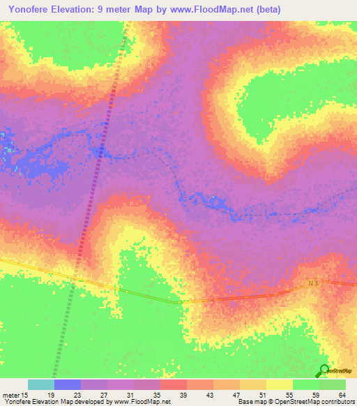 Yonofere,Senegal Elevation Map