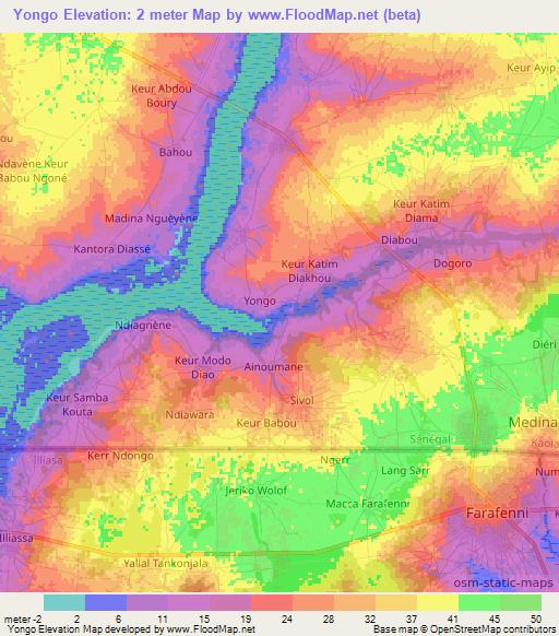 Yongo,Senegal Elevation Map