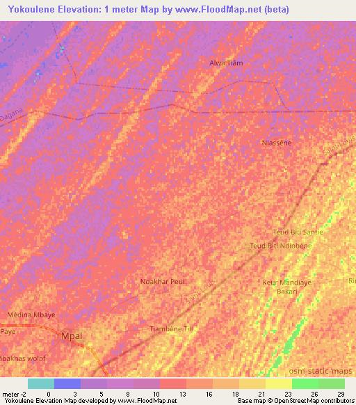 Yokoulene,Senegal Elevation Map