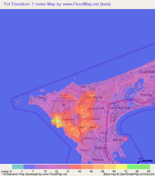 Yof,Senegal Elevation Map