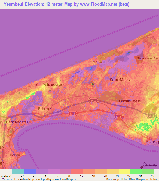 Yeumbeul,Senegal Elevation Map