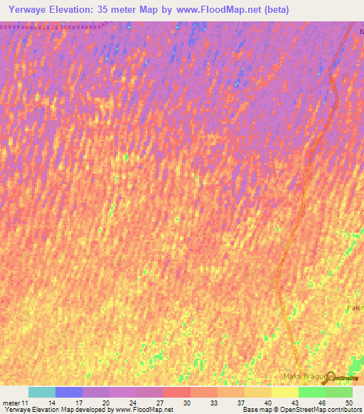 Yerwaye,Senegal Elevation Map