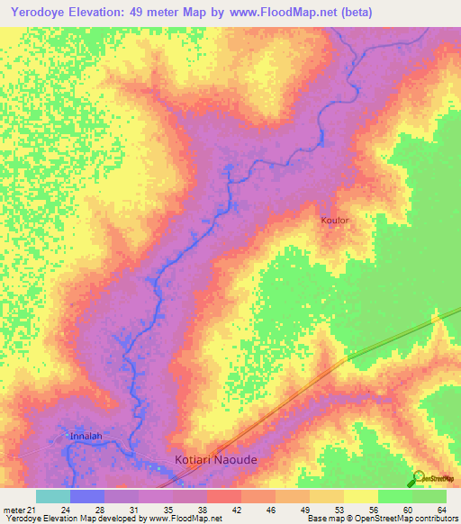 Yerodoye,Senegal Elevation Map