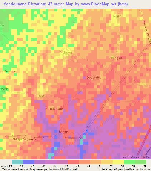 Yendounane,Senegal Elevation Map