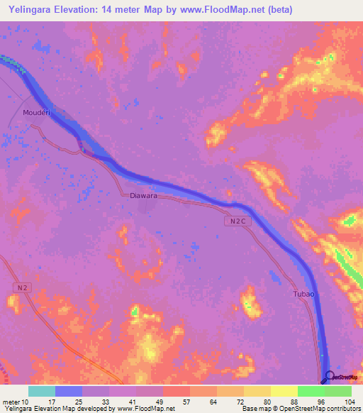 Yelingara,Senegal Elevation Map