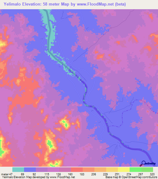 Yelimalo,Senegal Elevation Map