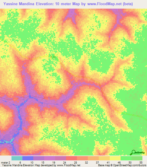 Yassine Mandina,Senegal Elevation Map