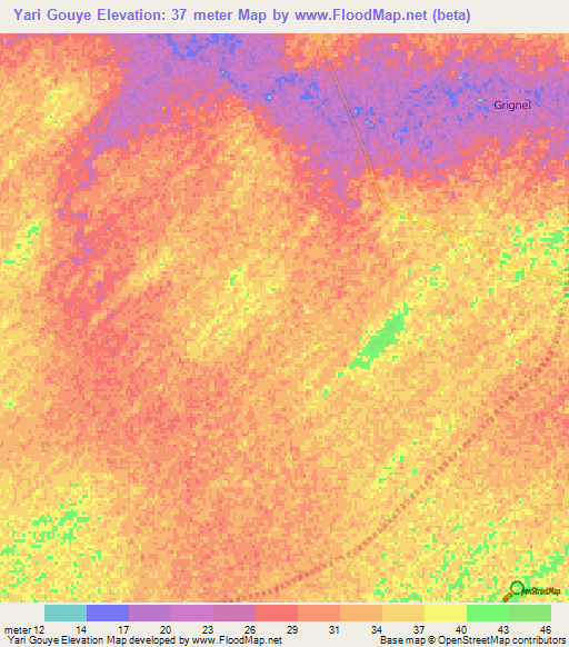 Yari Gouye,Senegal Elevation Map
