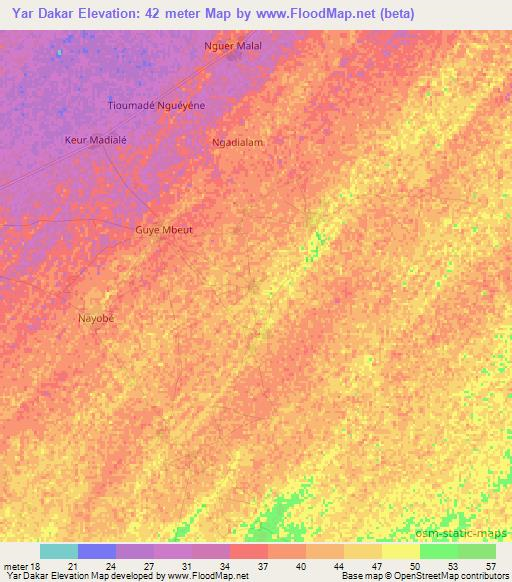 Yar Dakar,Senegal Elevation Map