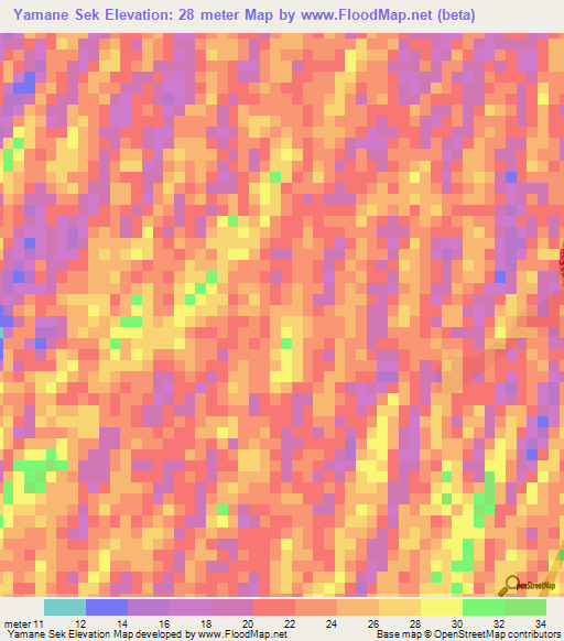 Yamane Sek,Senegal Elevation Map