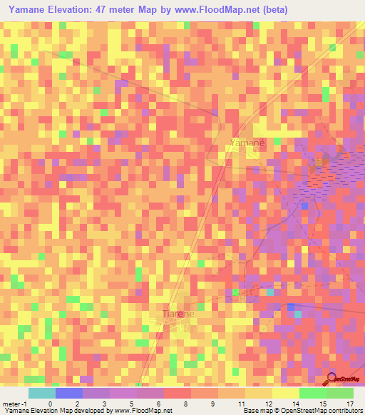 Yamane,Senegal Elevation Map