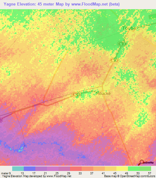 Yagne,Senegal Elevation Map