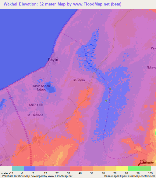 Wakhal,Senegal Elevation Map