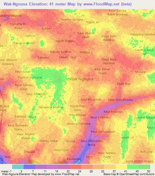 Wak-Ngouna,Senegal Elevation Map
