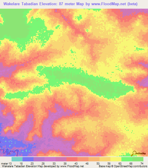 Wakelare Tabadian,Senegal Elevation Map