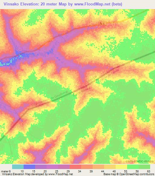 Vinsako,Senegal Elevation Map
