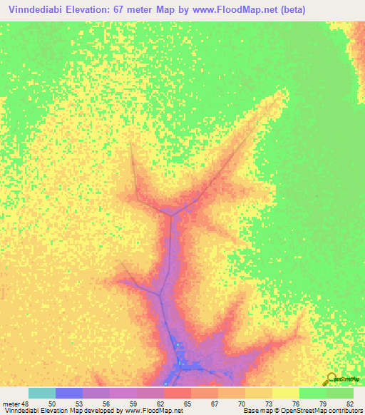 Vinndediabi,Senegal Elevation Map