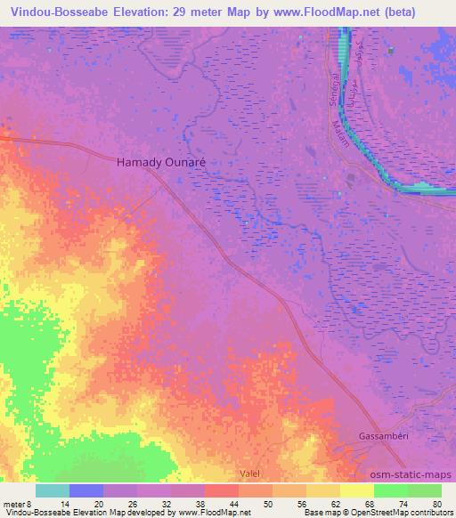 Vindou-Bosseabe,Senegal Elevation Map