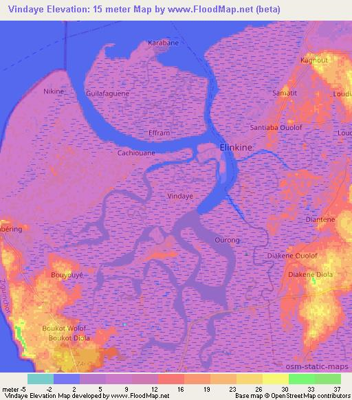 Vindaye,Senegal Elevation Map