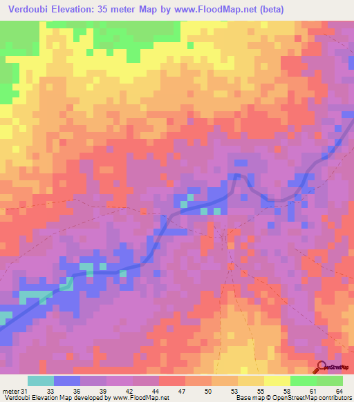 Verdoubi,Senegal Elevation Map
