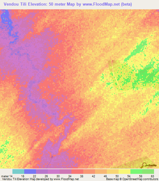Vendou Tili,Senegal Elevation Map