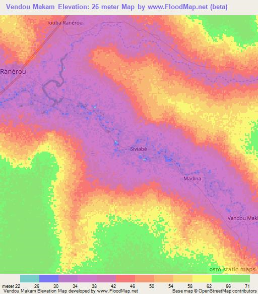 Vendou Makam,Senegal Elevation Map