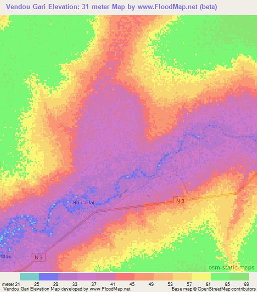 Vendou Gari,Senegal Elevation Map