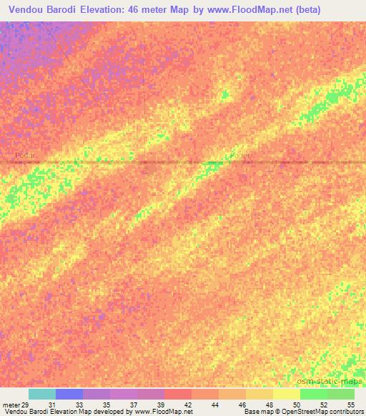 Vendou Barodi,Senegal Elevation Map