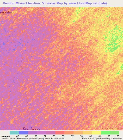 Vendou Mbam,Senegal Elevation Map