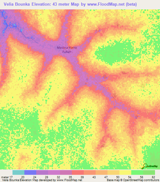 Velia Bounka,Senegal Elevation Map