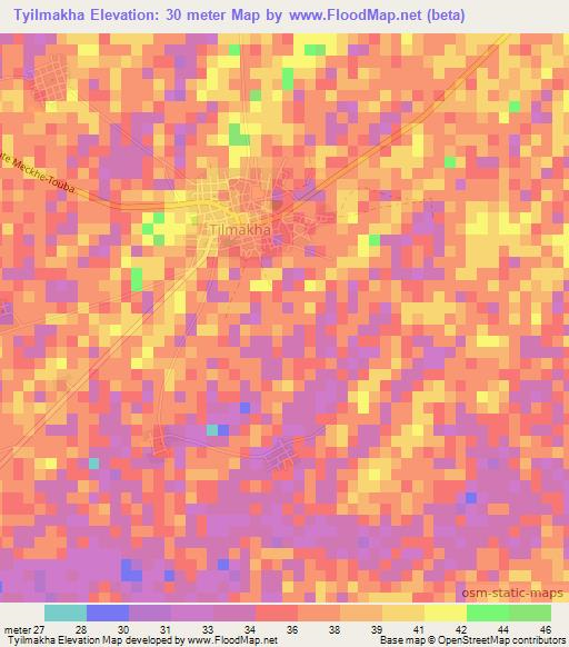 Tyilmakha,Senegal Elevation Map