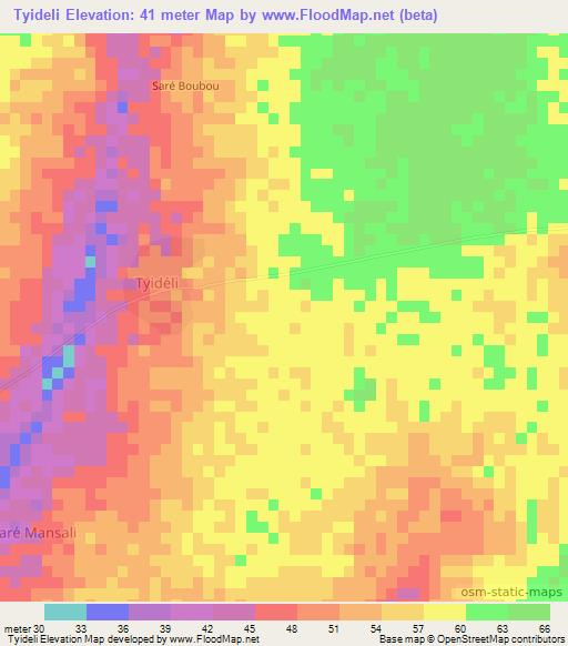 Tyideli,Senegal Elevation Map