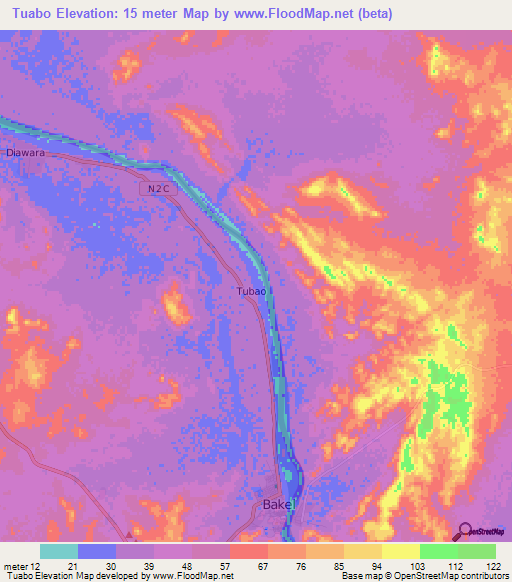 Tuabo,Senegal Elevation Map