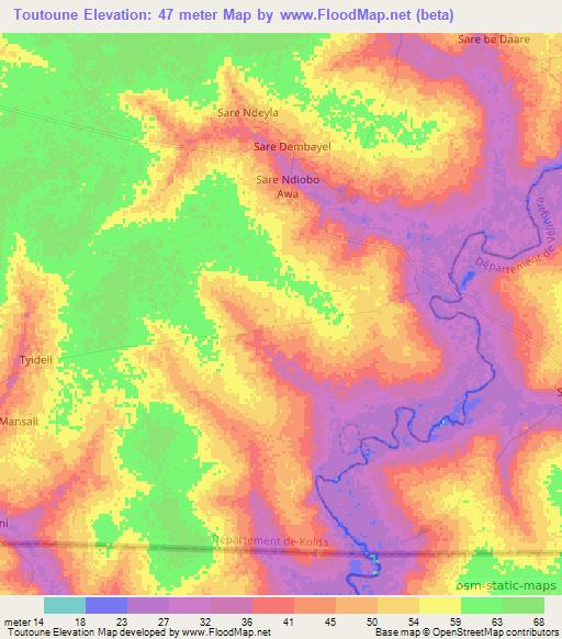 Toutoune,Senegal Elevation Map
