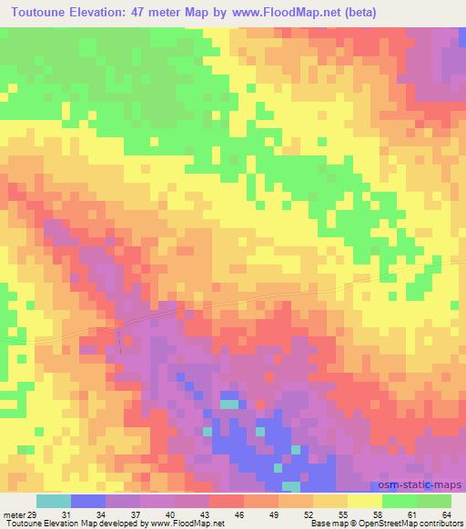 Toutoune,Senegal Elevation Map