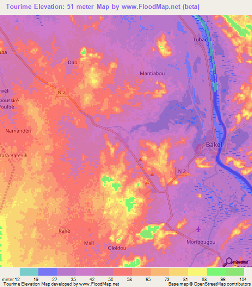 Tourime,Senegal Elevation Map