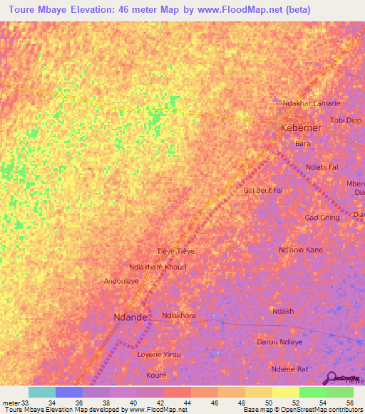 Toure Mbaye,Senegal Elevation Map