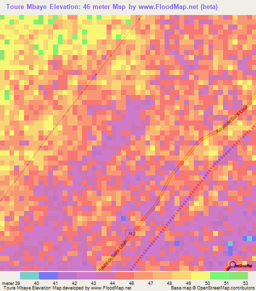 Toure Mbaye,Senegal Elevation Map