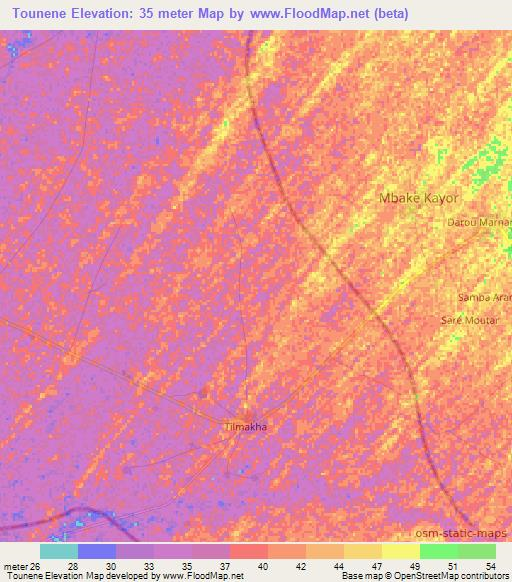 Tounene,Senegal Elevation Map