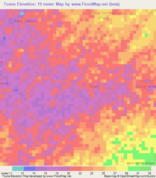 Toune,Senegal Elevation Map