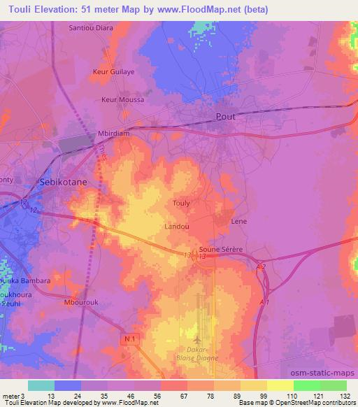 Touli,Senegal Elevation Map
