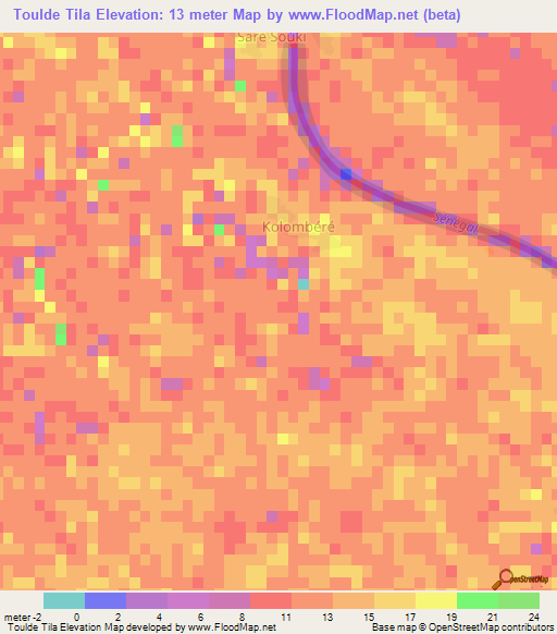 Toulde Tila,Senegal Elevation Map