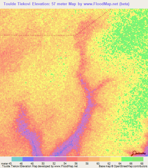 Toulde Tiekovi,Senegal Elevation Map