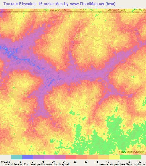 Toukara,Senegal Elevation Map