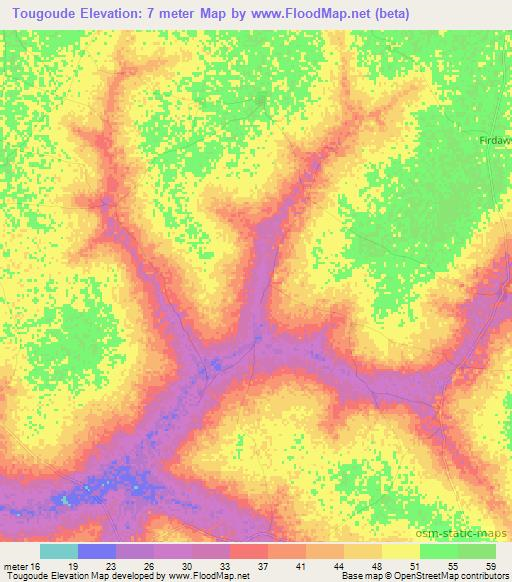 Tougoude,Senegal Elevation Map