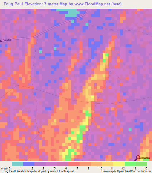 Toug Peul,Senegal Elevation Map