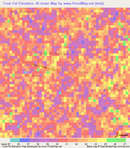 Toub Fal,Senegal Elevation Map