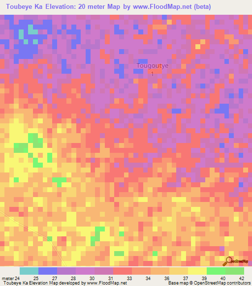 Toubeye Ka,Senegal Elevation Map