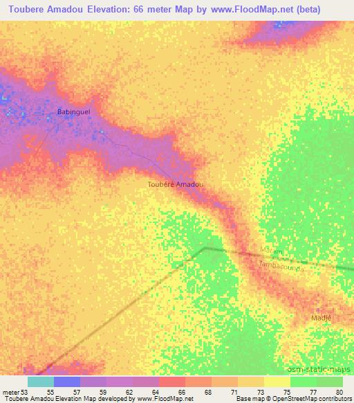 Toubere Amadou,Senegal Elevation Map