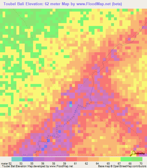 Toubel Bali,Senegal Elevation Map